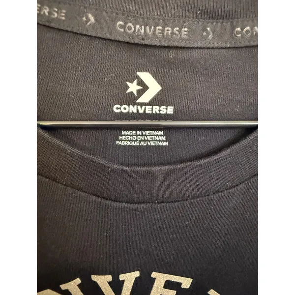 Converse Graphic T-Shirt Womens Small Black Excellent Silver Glitter Logo Tee - Image 2