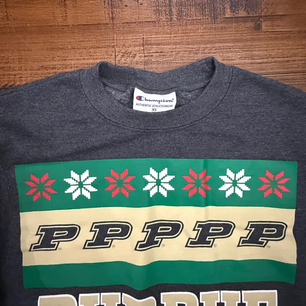 Champion Drake Gray Purdue‎ Ugly Christmas Crewneck Sweatshirt College XS - Image 2