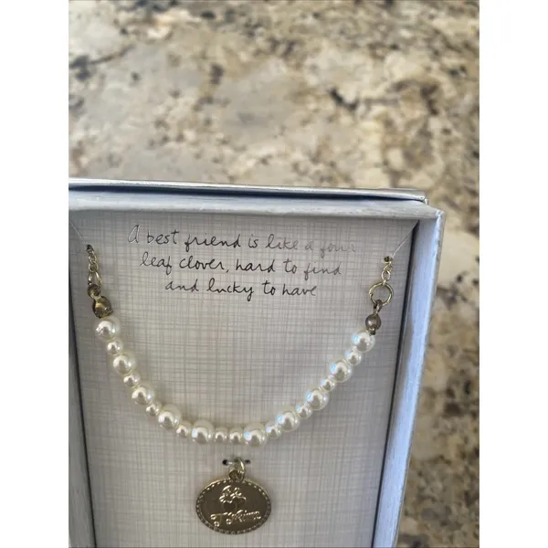 Sandra‎ Magsamen Messages From The Heart Necklace Womens OS Gold Pearl Je T'aime - Image 3