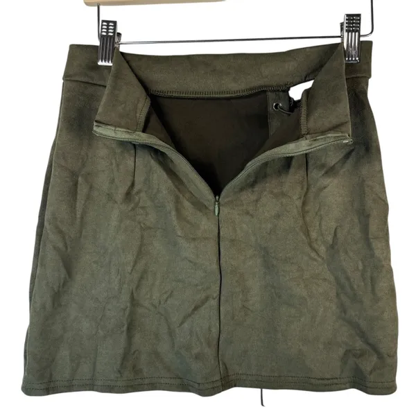 Y2K Vestidos Olive Green Mini Skirt Faux Suede Lace Up‎ M Goblincore Festival - Image 5