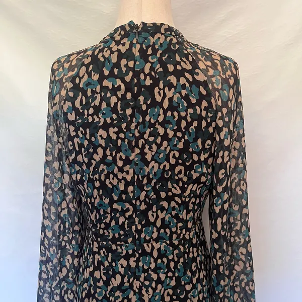 Tommy Hilfiger Maxi Dress 6 Dark Boho Y2K Whimsigoth Sheer Animal Print Tie Neck - Image 7