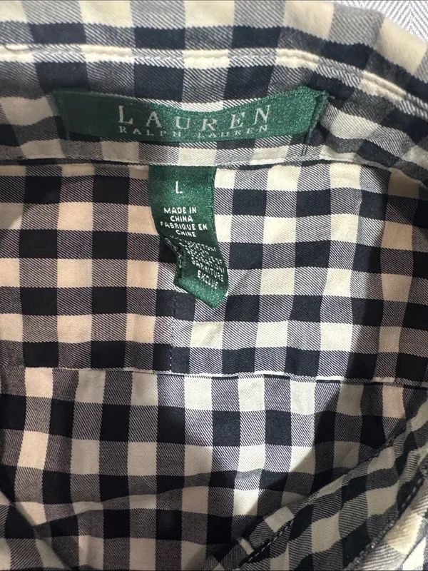Ralph Lauren Black and White Gingham Button-Down Shirt with Embroidered Crest - Image 2