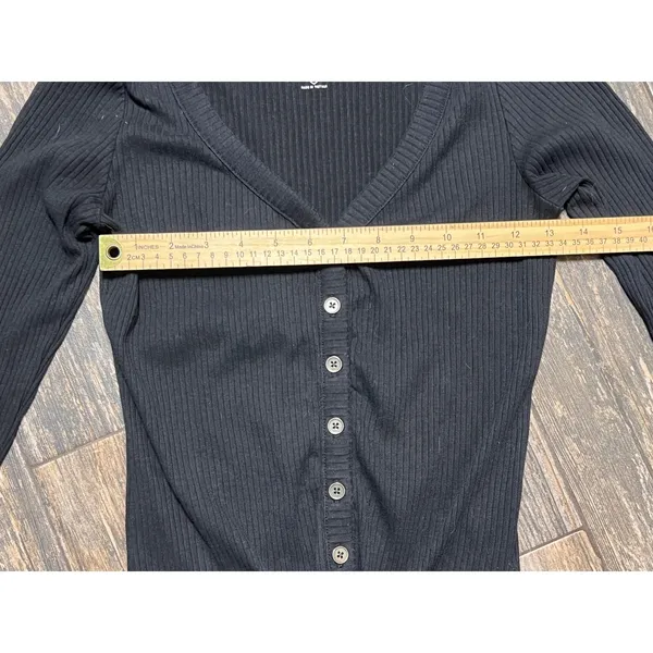 Hollister Black‎ Ribbed V Neck Button Front Tie Waist Long Sleeve Top Medium Y2K - Image 5