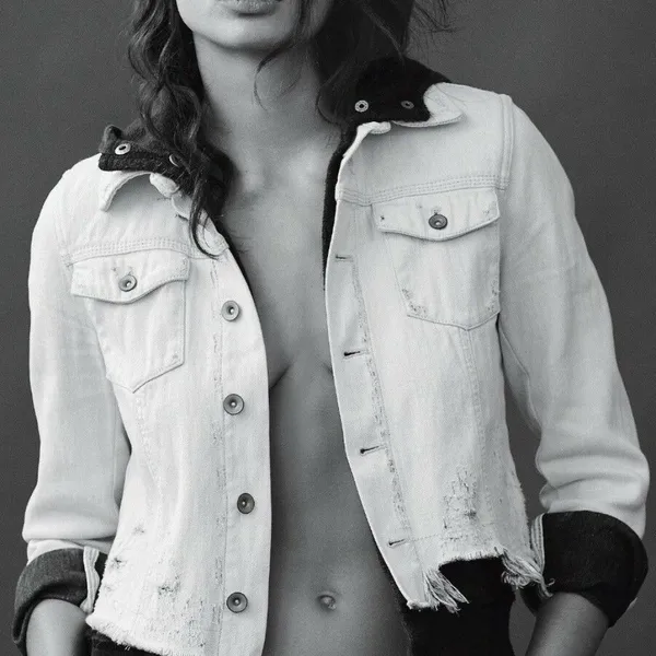 Free People Double Weave Denim Jacket Hoodie Distr - Image 2