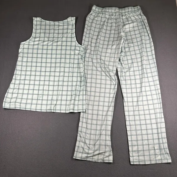 Eddie Bauer Pajama Set Womens Small Green Plaid Tank Top Pants Sleepwear Jersey - Image 15
