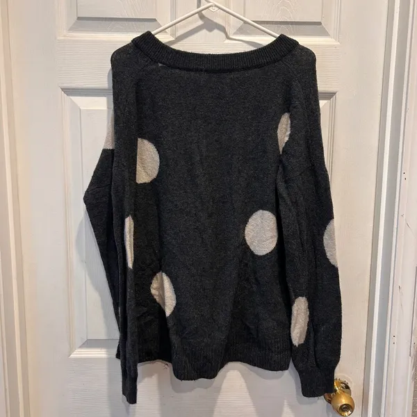 Madewell Womens XL Charcoal Gray Polka Dot Merino Wool Alpaca V-Neck Sweater - Image 5
