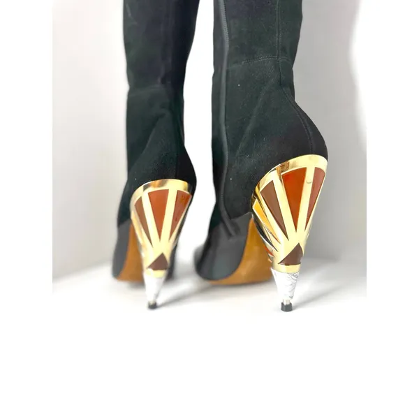 Givenchy Black Leather Suede Over Knee OTK Boots Printed Heel EU 38.5 - Image 4