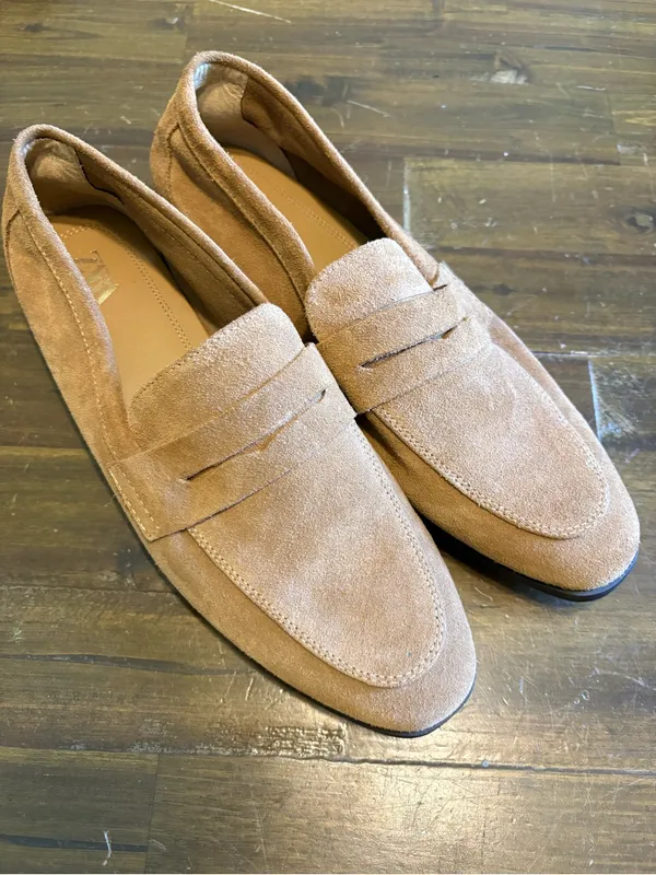 Zara Tan Suede Penny Loafers Slip On Casual Leather 40 Minimalist Capsule 9 - Image 2