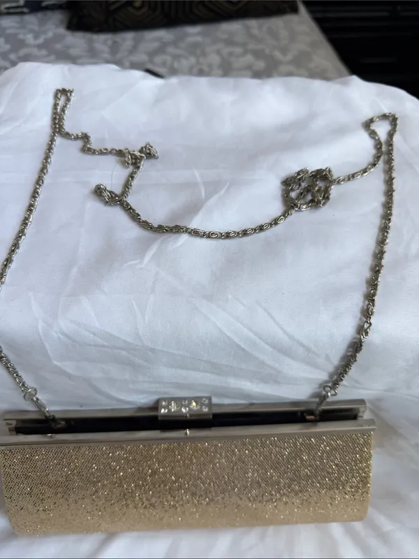 Gold Sparkle Evening Clutch with Chain Strap - Image 2