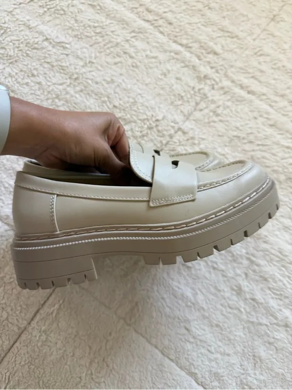 Cream Platform Penny Loafers Size 6 Chunky Lug Sole Preppy Y2K Brand New Shoes - Image 3