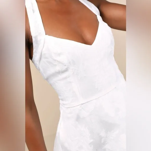NEW Lulus Bonni White Floral Jacquard Halter Mini Dress Sz XL - Image 9