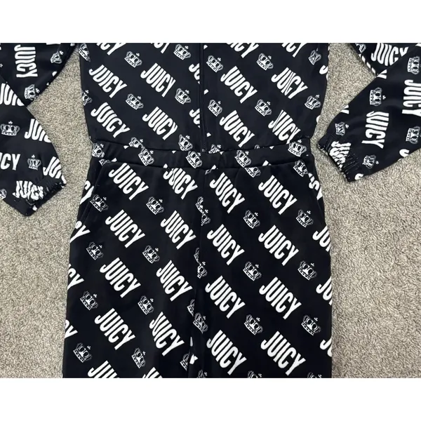 Y2K JUICY COUTURE Velvet Logo Print Hooded Jumpsuit Black Velour Vintage Glam XS - Image 5