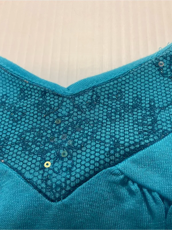 Aqua Blue Babydoll Camisole Eyeshadow Women/Jr Sz M Sequin Trim Shelf Bra Y2K - Image 3