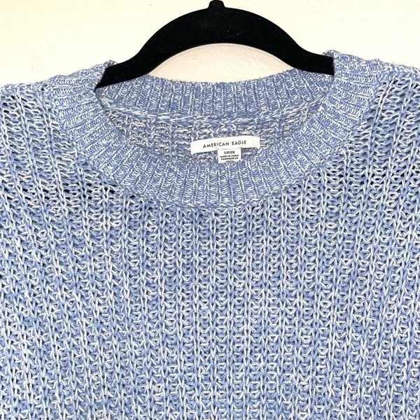 Blue & White Marled Tight Knit Oversized Sweater - Image 2