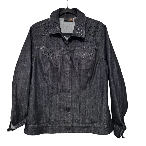 Ashley Stewart Dark Wash Embellished Denim Jacket‎ Womens 14W Studded Western - Image 8