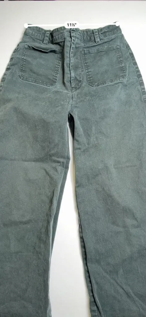 JO West Dark Green High Waist Wide-Leg Cotton Denim Trouser Pants Size XS - Image 9