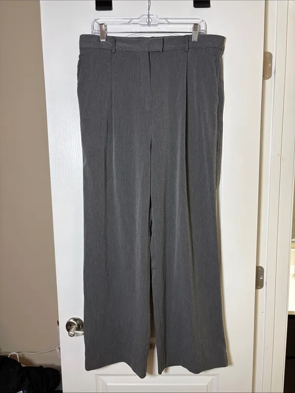 Djerf Avenue Favorite Pants High Rise Wide Leg Pleated Trouser Grey Size XL - Image 2
