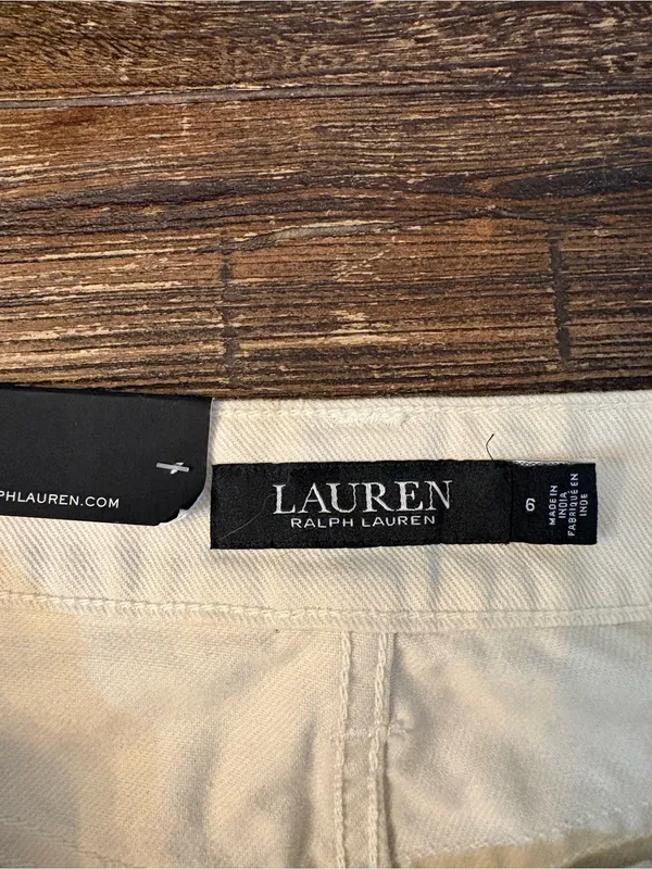 Lauren Ralph Lauren Wide Leg Jeans Womens 6 Ivory NWT Floral Beaded High Rise - Image 6