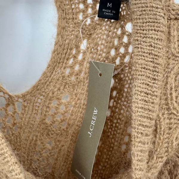 J. Crew sweater size M alpaca wool cable knit balloon sleeve pullover camel NEW - Image 7