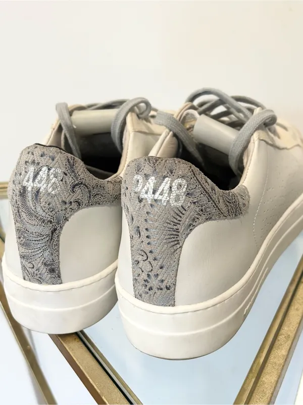 Women's P448 Thea Platform Leather Low Top Sneakers size 39 (9) white grey tan - Image 3