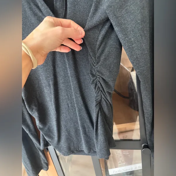Madewell Side Cinch Long Sleeve Polo Top sweater vneck collar charcoal ruched - Image 5