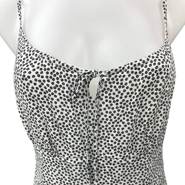 Abercrombie & Fitch White Black Satin Floral Sleeveless Midi Cami Camisole Dress - Image 3