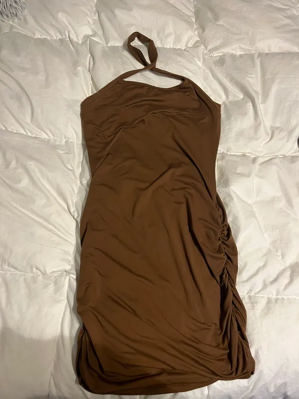 Brown twist halter neck dress - Image 2