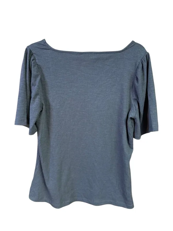Anne Klein Ribbed Square Neck Knit Top Gray Sz L NWT - Image 2