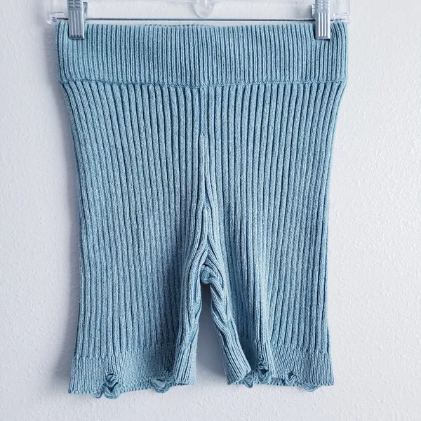 Urban Outfitters Kadin Knit Blue Ribbed Distressed Biker Shorts - Image 2