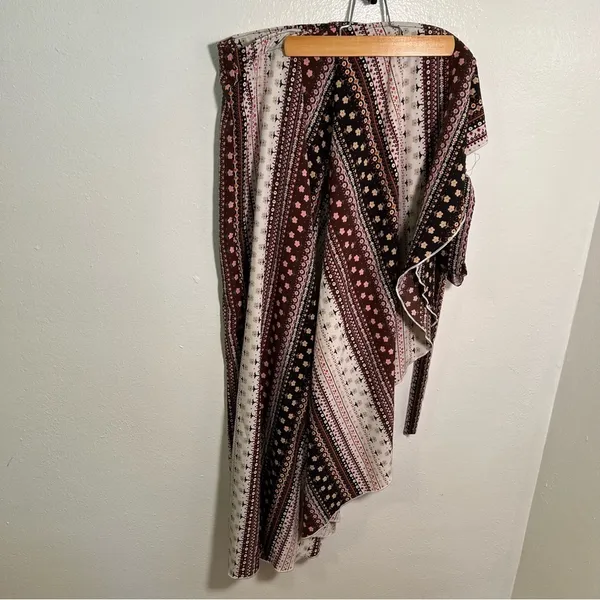 Women's True Wrap Maxi Skirt White Black Brown Pink Floral Geometric Boho Gypsy - Image 3