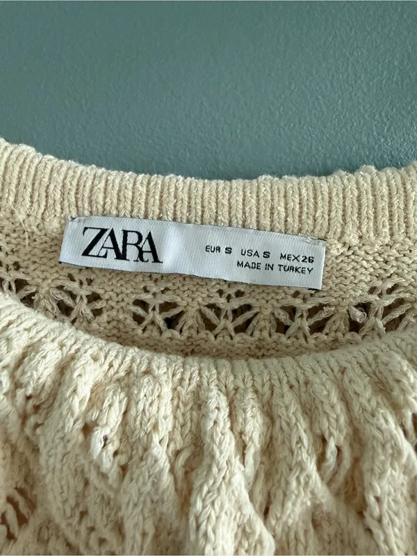 Zara Beige Crochet Knit Mini Dress - Image 4