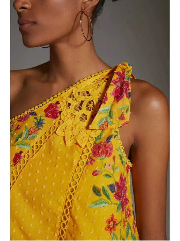 Farm Rio One-Shoulder Embroidered Blouse Size S (PTP 18”) - Image 3