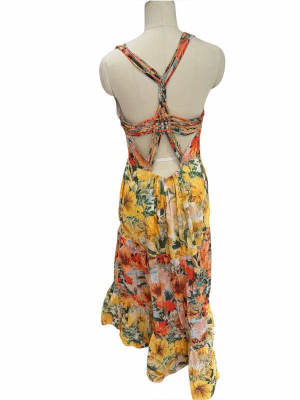 Pilcro Floral Tiered Maxi Dress - Yellow & Coral & Blue size medium - Image 5