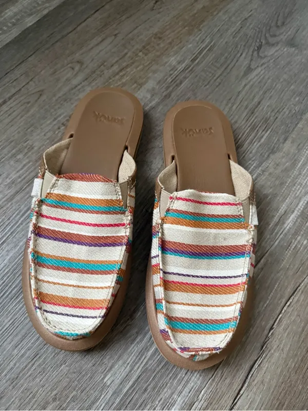 Sanuk You Got My Back St Blanket Bright Multi Color Pattern Striped Slip On Shoe - Image 2