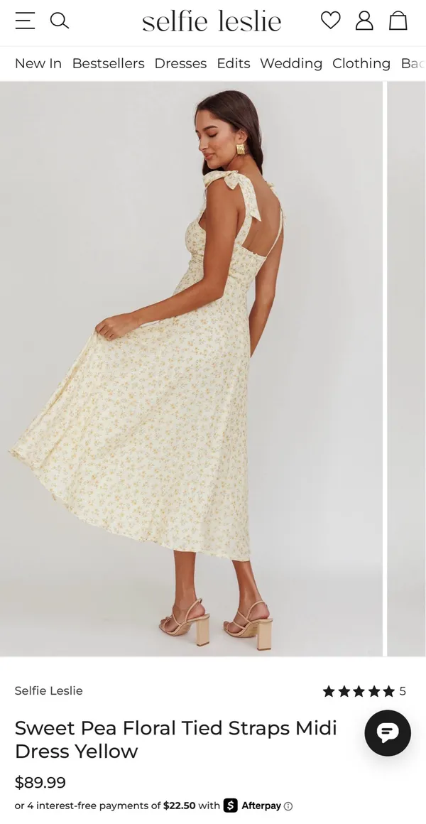 Selfie Leslie sweet pea floral tied straps midi dress yellow - Image 2