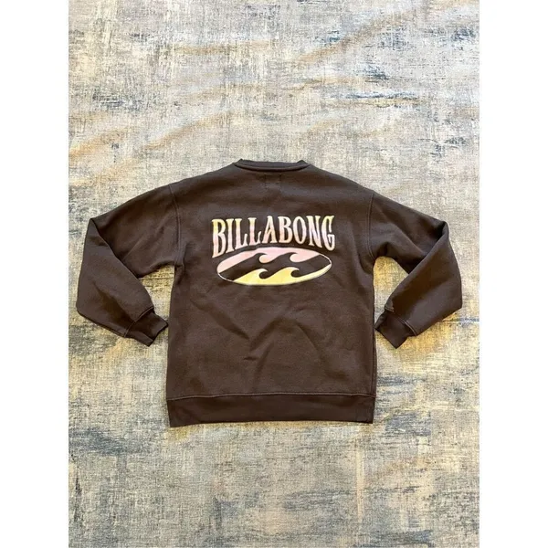 Billabong Dark Charcoal Gray Pink Yellow Name Logo Graphic Sweatshirt S - Image 2