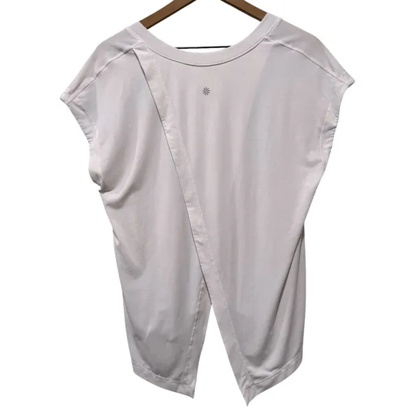 Athleta Womens Essence Away From Body Tee Shirt Sz M White Stretch Short Sleeve - Image 2