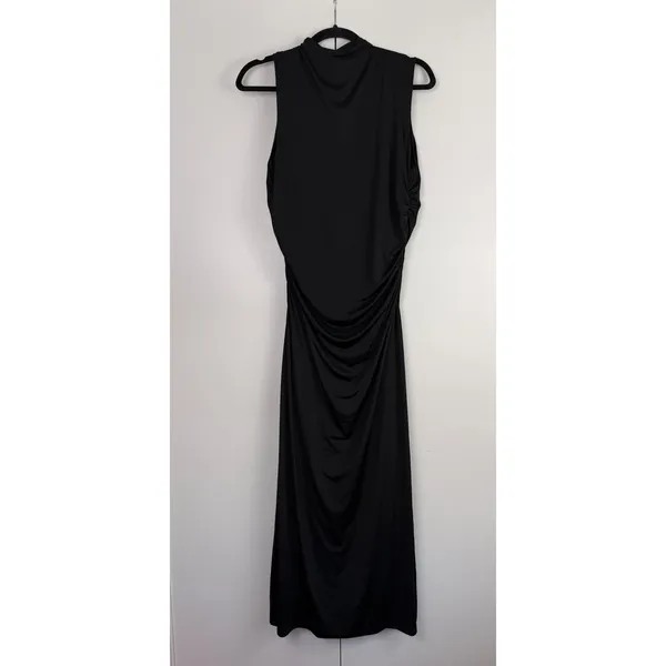 Express Black Mock Neck Maxi‎ Dress Ruched Side Sleeveless 90s Minimalist NWT L - Image 2