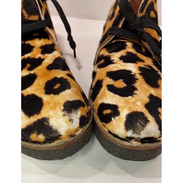 Golden Goose Leopard Pony Hair Chukka Boots‎ Womens 38 Lace Up Italy Distressed - Image 7