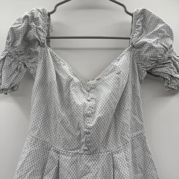 RTR Stylestalker Kelly White & Blue Micro Print Puff Sleeve Mini Dress Sz‎ XS - Image 4