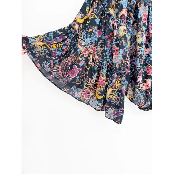 Free People Floral Off the Shoulder Bell Sleeve Blouse Women's S Boho‎ Chic - Image 5