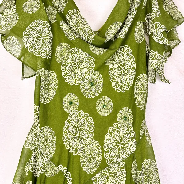 Vintage Fairy Ethereal Midi Dress Size Large Beaded Sequins Cowl Whimsical Y2K - Image 3