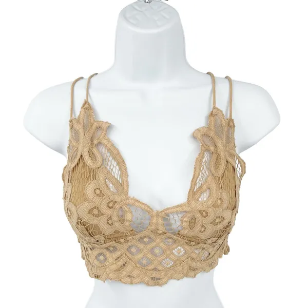 Free People Womens Adella Lace Crochet Boho Festival Bralette Top Size S Tan - Image 3