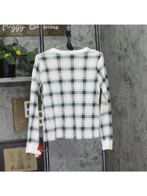 NWT Wondershop Plaid Ribbed Long Sleeve Holiday Pajama Shirt Green Multi S - Image 3