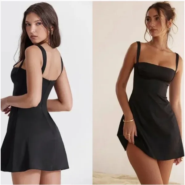 House‎ of CB Kara Black Satin Mini Dress Quilted Bust Womens XL NWOT - Image 3