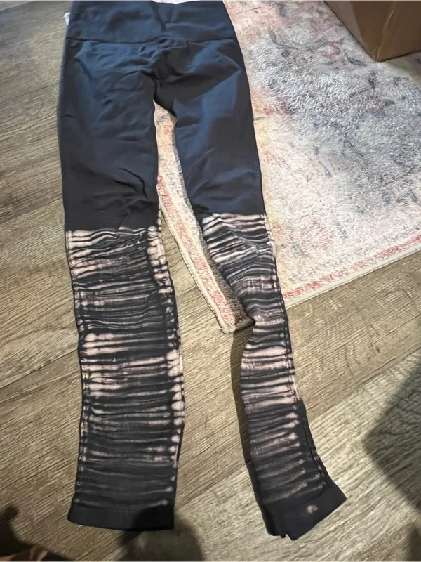Free people movement Black Leggings with Neutral Tie-Dye Lower Panels - Image 5