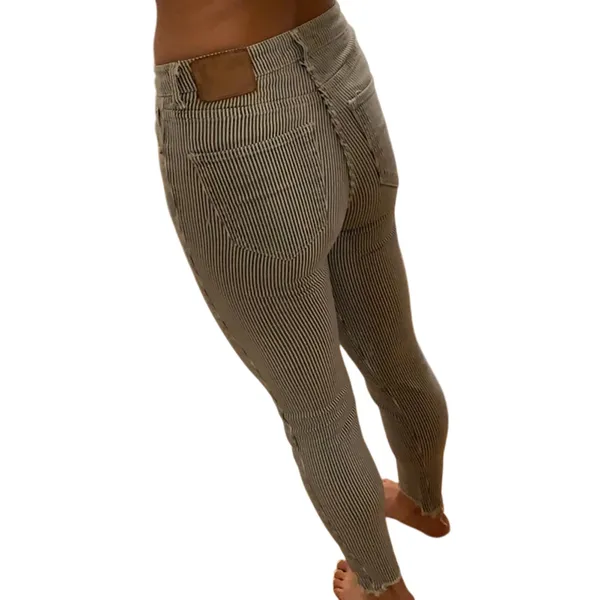 PULL&BEAR Striped Skinny Crop Jeans Sz 28 Gray White Raw Hem Stretch Cotton - Image 6