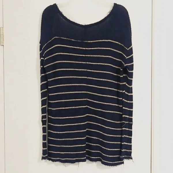 Free People Navy & White Striped Long Sleeve Tunic - Image 2
