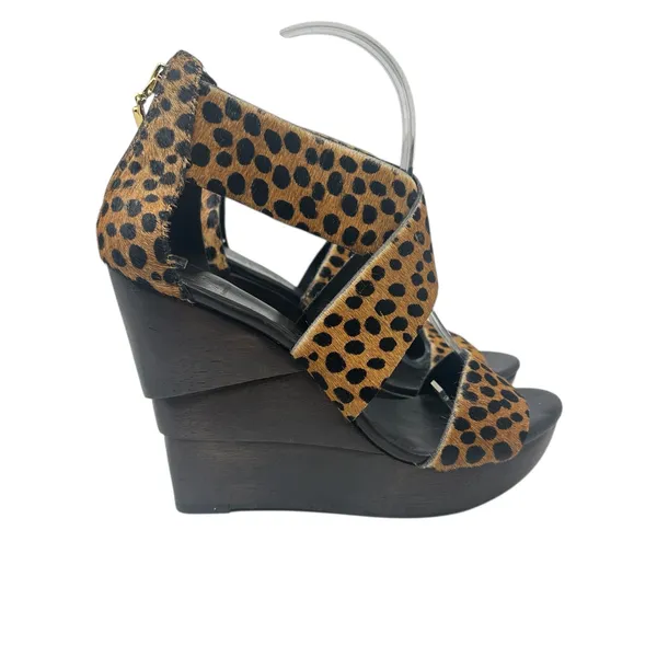 Diane von Furstenberg Opal Wedge Sandals Leopard Leather Calf Hair Brown‎ Size 8 - Image 5