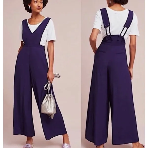 Maeve Anthropologie Purple‎ Overall Jumpsuit Suspender Wide Leg Sz 0 Boho *Flaw* - Image 2